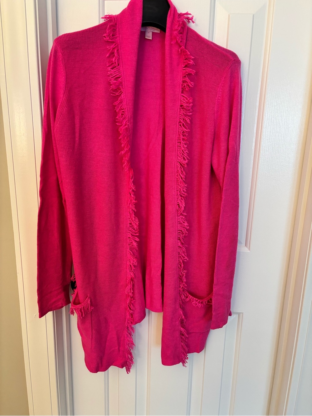 Pretty Fuchsia Fringe Open Cardigan - Picture 6 of 10